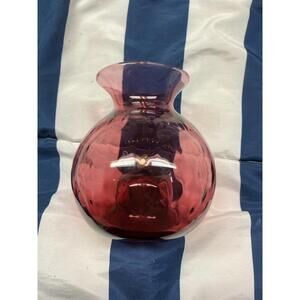 Vintage Pilgrim Cranberry Glass Vase Swirl Optic Hand Made USA Glass Hollow 5.5”